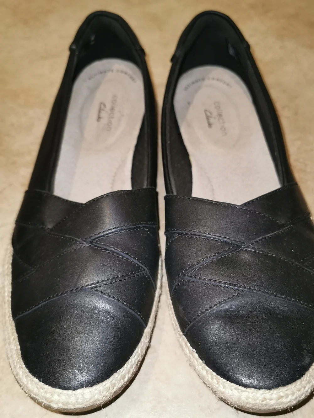 Clarks Women's Black Slip-On Espadrille Flats